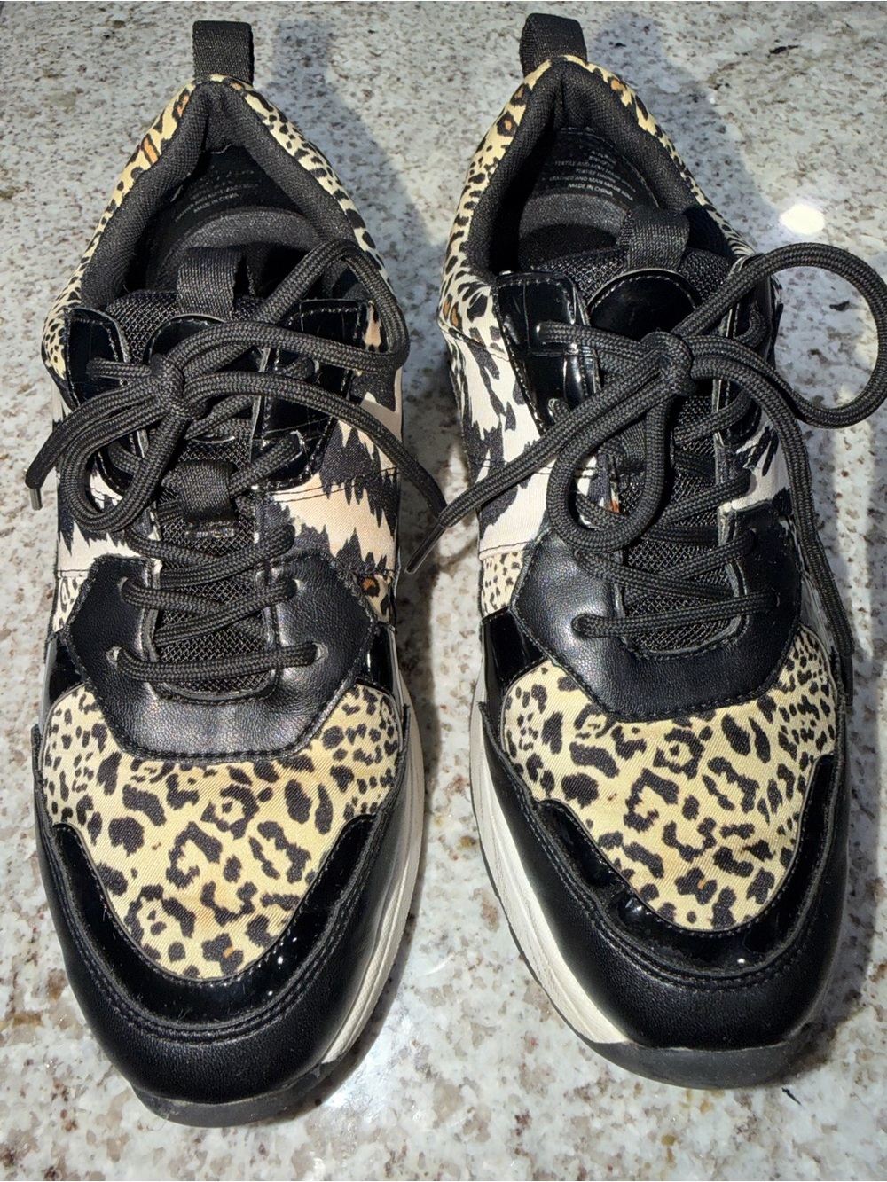 Jennifer Lopez Leopard-Print Lace-Up Sneakers - Black & Tan